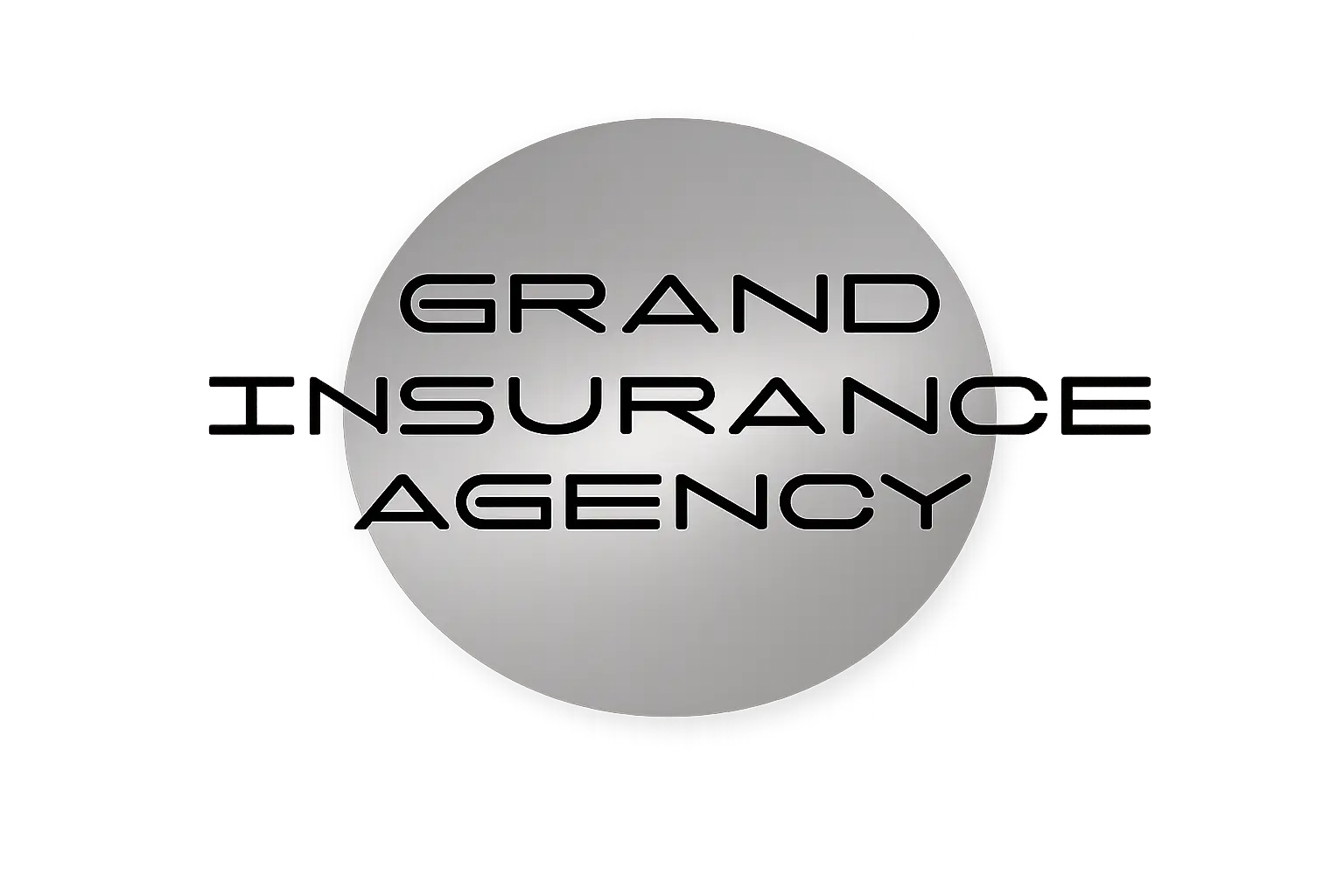 Grand Insurance Agency - Logo for "Grand Insurance Agency" with black bold text on a gray circular background and horizontal distortion effects. - Queens, NY
